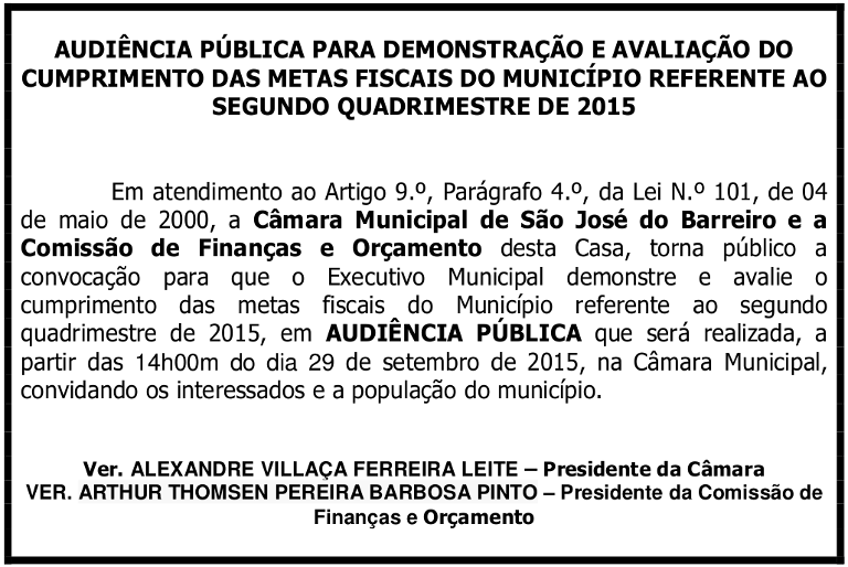 Audiência Pública dia 29/09/2015