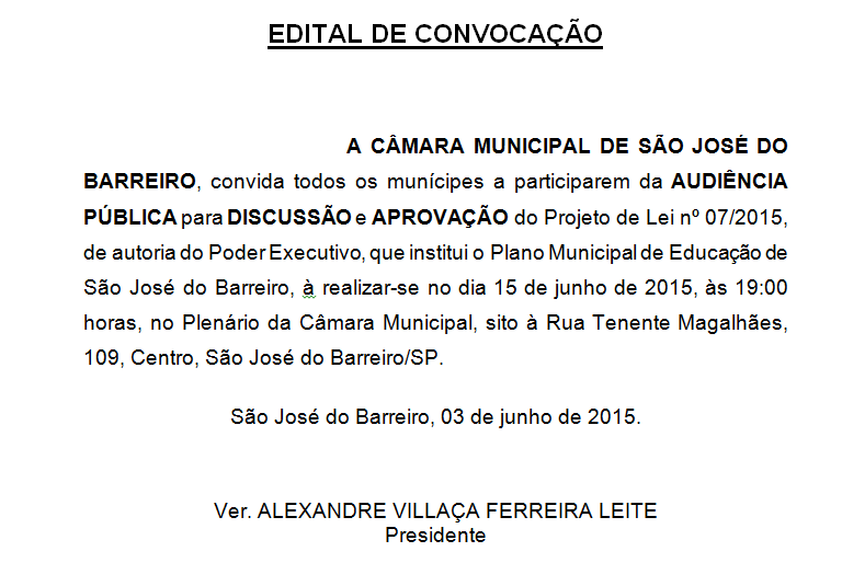 Edital de Convocação PL 07/2015