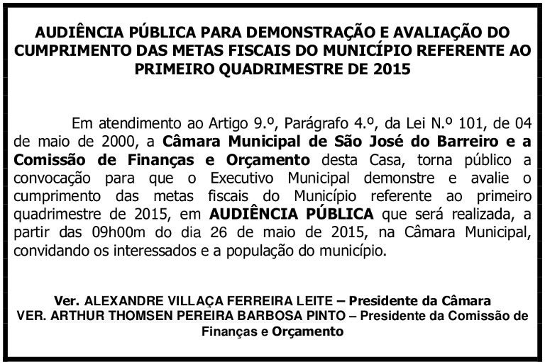 Audiência Pública dia 26/05/2015
